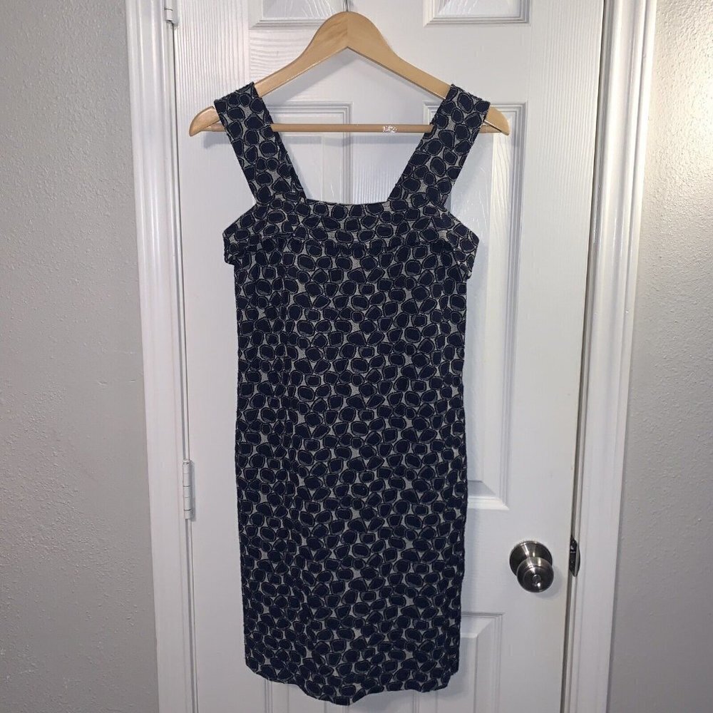 Diane Von Furstenberg Kuan Navy Blue Wool Blend Abstract Print Dress Size 4 View 2